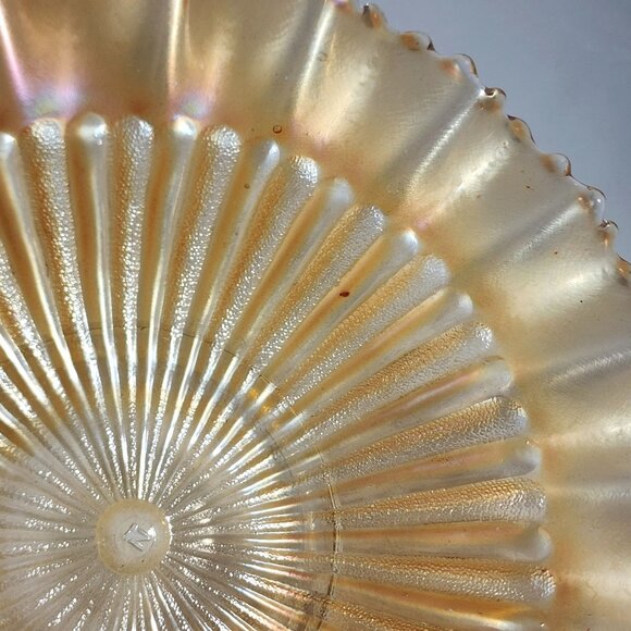Vtg Northwood Carnival Glass Bowl Opalescent Orange Peach Ruffled Ribbed Pattern - Picture 5 of 9